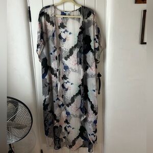 Floral Abstract Print Kimono Duster